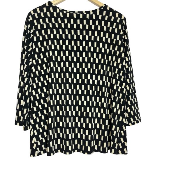 Clara Sunwoo Check Print Top Size L Black Cream Front Knot Stretch Knit Blouse - Picture 6 of 11